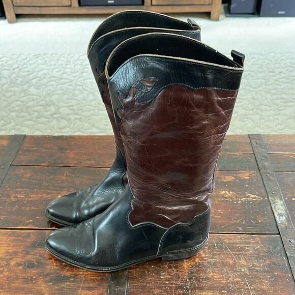 Joan & David Black/Brown Handmade Leather Western Boots Size 36/5.5 - Picture 2 of 8
